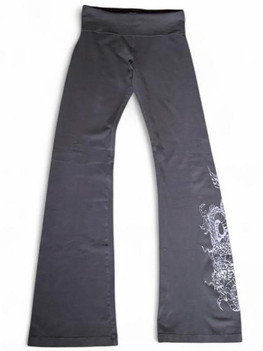 Y2K Hard Tail Forever gray fold over flare leggings with dragon graphic